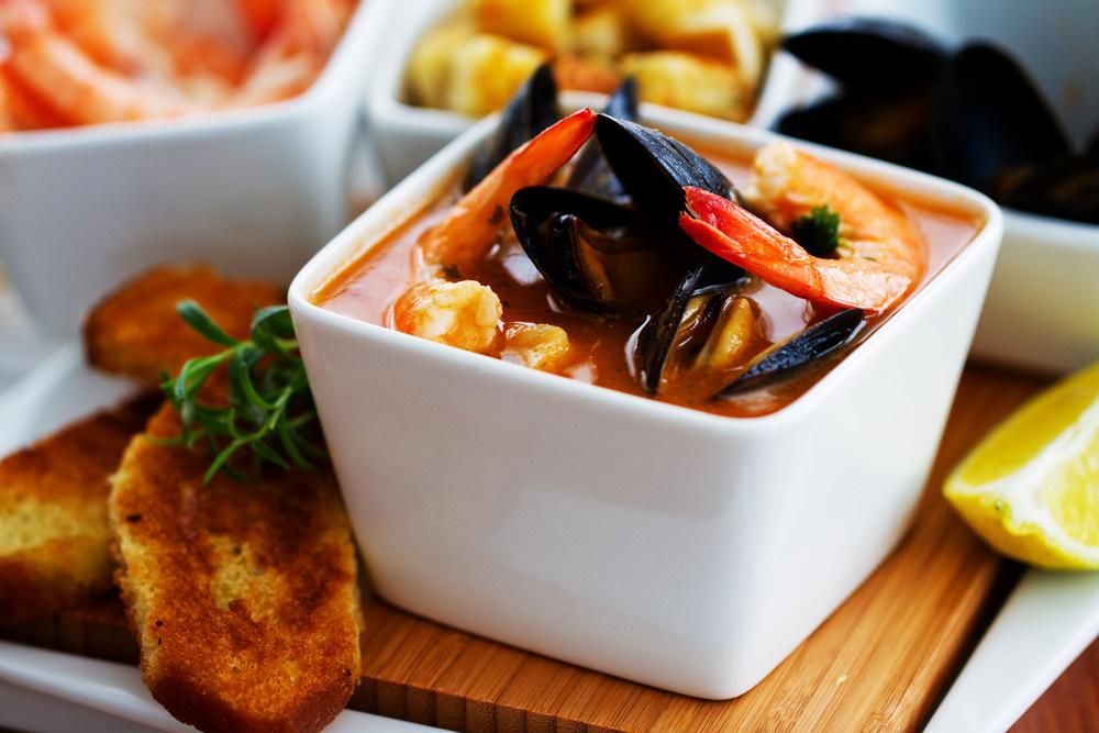 50 Zuppe(Soups) ZUPPA ALLA MARINARA Hearty seafood soup with prawns, mussels, clams and squid in a choice of tomato or white wine base