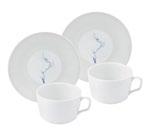 cappuccino cup in white, 1 saucer in Blue Orchid Mesh White 79A465-C3710-1 TEA SET 9-piece set: 2 tea cups, 1 creamer, 1 pot, 1 sugar bowl in