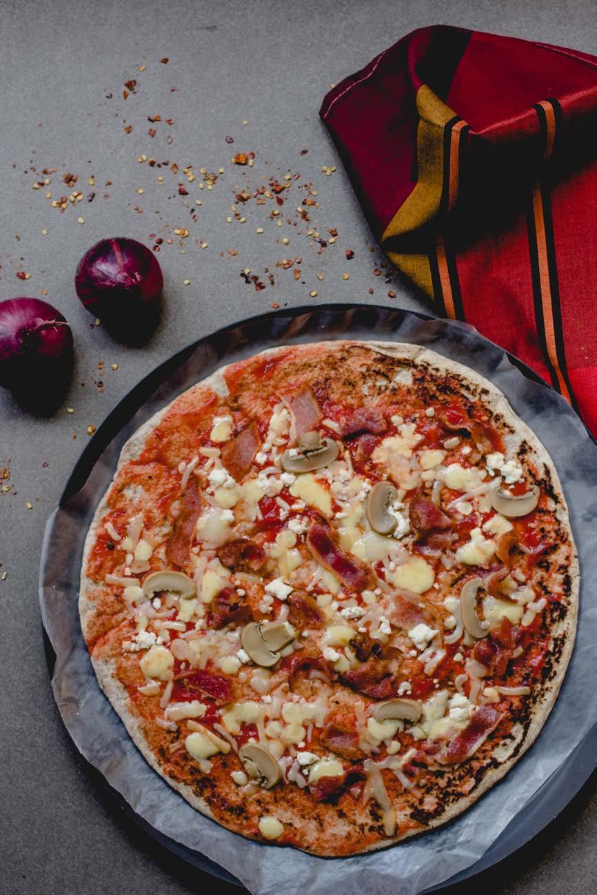 tomato, balsamic onions and basil - $14 Capicola - ricotta red sauce, kalamata olives, pepperoncini, red onion, pepperoni and