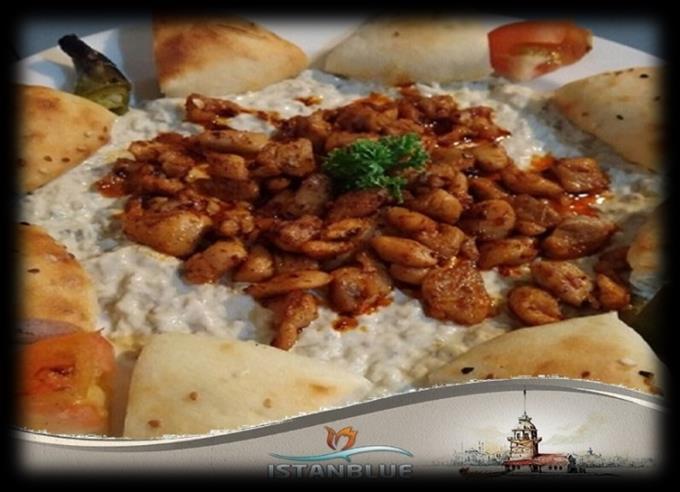 52 ISKENDER KEBAB CHICKEN Chargrilled Adana chicken on a flatbread covered with buttery tomato