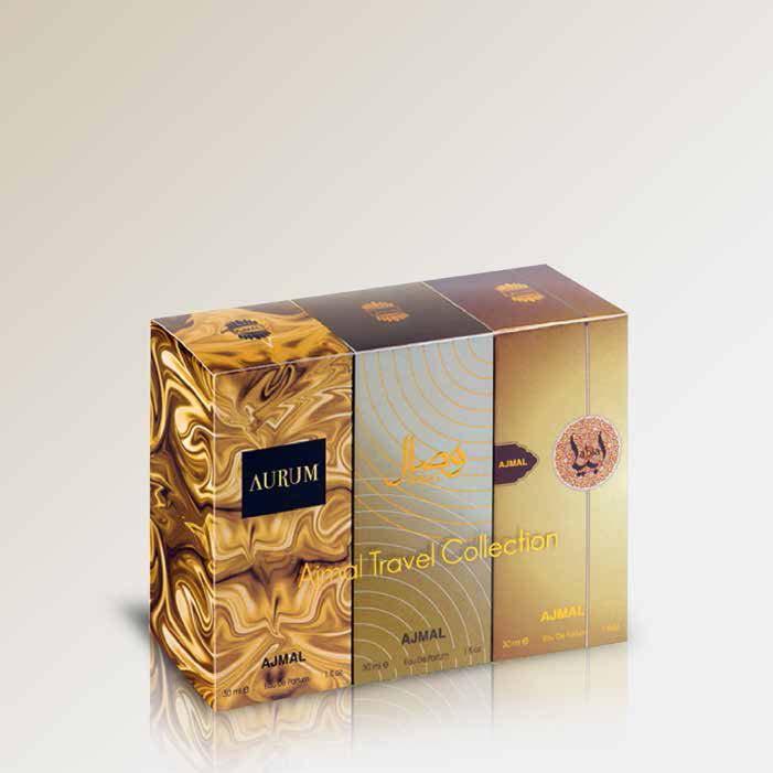 AJMAL TRAVEL COLLECTION (F) This unique traveler s pack consists of: AURUM a beautifully balanced fragrance that captures the spirit of youth, self-indulgence and glamour.