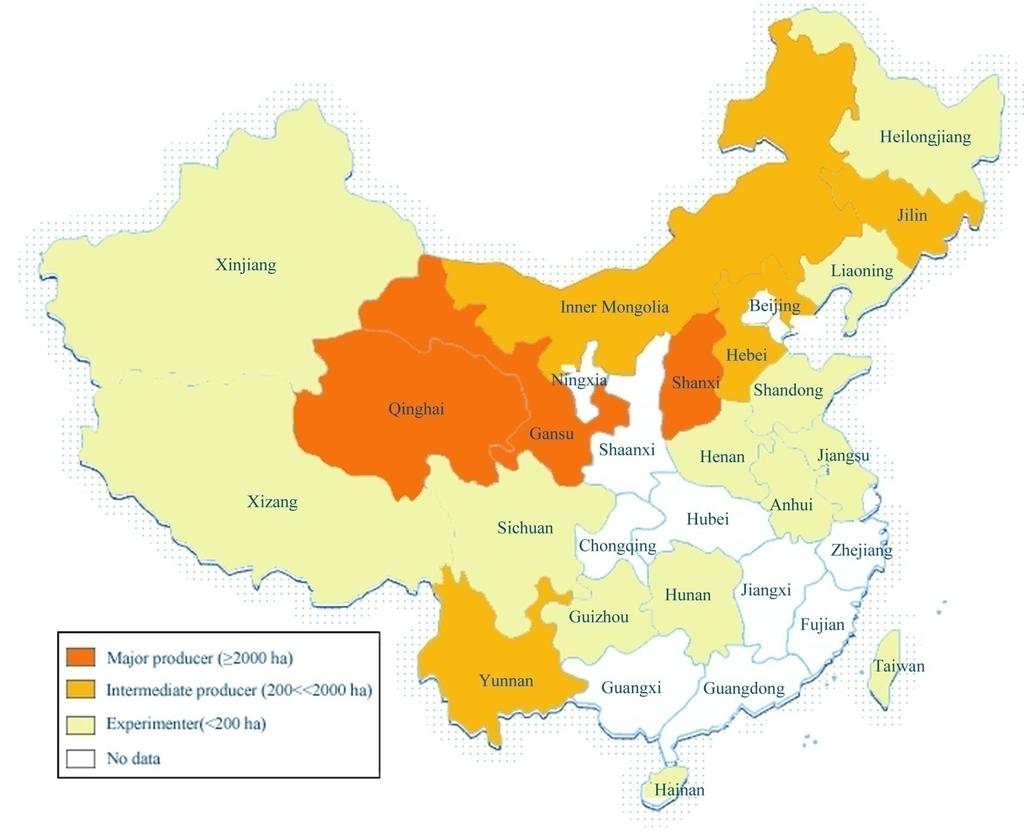 Distribution of quinoa in China in 2016 Province Area (ha) Shanxi 2000 Gansu