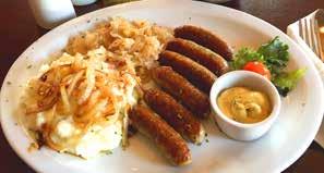 Served with sauerkraut and mashed potatoes, topped with sauteed onions $16.