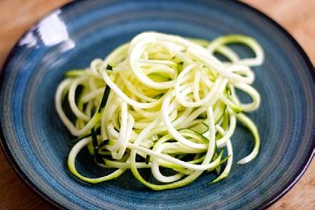 Zucchini noodles are vegan, paleo, and gluten-free friendly. Zucchini is a good source of vitamins C and A. Per 100 grams: 17 calories, <1 gram fat, 3 grams carbohydrates, 1.5 grams protein, 1.