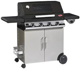 Beef Eater 1100E 4-Burner Gas Barbecue Grill Art# 90056 - Roasting hood with viewing window - Cabinet style trolley for a neat storage space - Number of Burners: 4 burners + side burner - Roasting