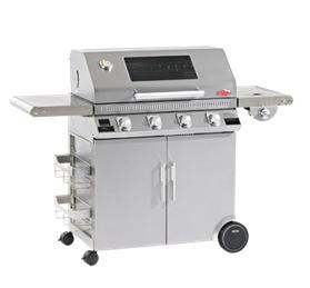 Beef Eater 1100S 4-Burner Gas Barbecue Grill - Roasting hood with viewing window - Cabinet style trolley for a neat storage space - Number of Burners: 4 burners + side burner - Roasting Hood: