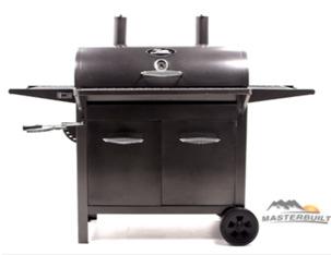 Outdoor > Charcoal Barbecue Masterbuilt Charcoal Barrel Grill - BBQ Frame: Powder-coated steel - Cook Tops: Porcelain-coated cast iron cooking