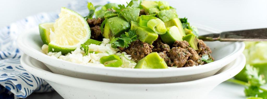 Beef Burrito Bowl with Cauliflower Rice 11 ingredients 30 minutes 4 servings 1. In a large skillet heat half of the oil over medium.