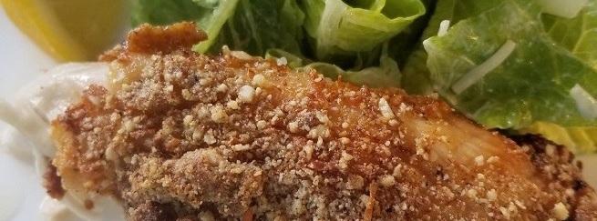 Almond Crusted Chicken 5 ingredients 45 minutes 4 servings 1. Preheat oven to 375. Crack egg into a large dish, whisk it and set aside. 2.