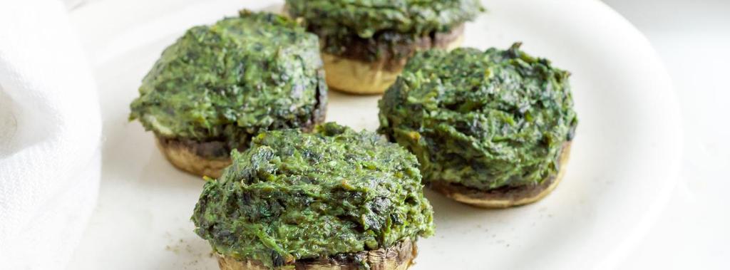 Spinach & Goat Cheese Stuffed Mushrooms 7 ingredients 40 minutes 4 servings 1. Preheat oven to 375ºF (191ºC) and line a baking sheet with parchment paper. 2.