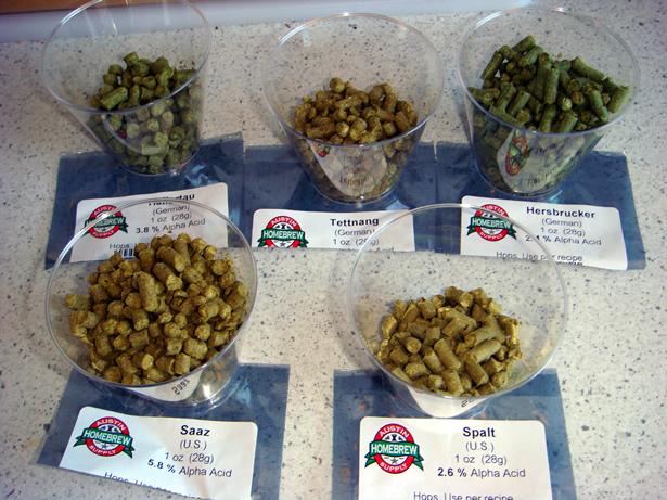 Buying hops A variety of hops added to my hoppy pilsner homebrew Hops are usually dehydrated, compressed into pellets, and sold in 1- ounce packets.
