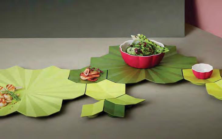 MF LOTUS Mosaico di melamina - ispirato alle foglie del fior di loto, consente la presentazione individuale di creazioni culinarie.