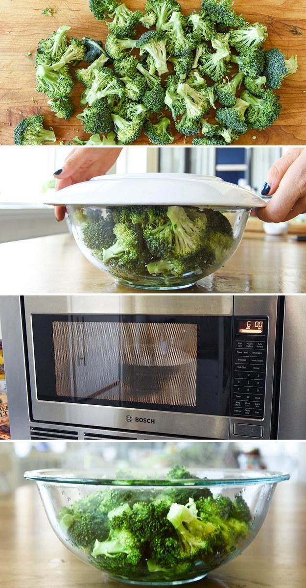 While the roasted vegetables and rice cool, steam the broccoli.
