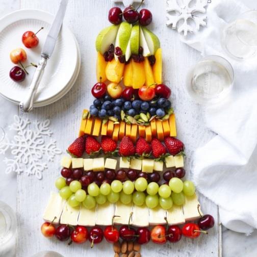 Fruit Tree w/ Snowflake Dip Assorted fruits/variety: place on platter in shape of a Christmas Tree, with fruit dip bowl at the top as the star (can arrange in any holiday shape!) Snowflake Dip: 12oz.