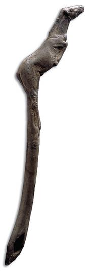 SECTION 7 Spear Thrower A prehistoric spear thrower was found in France. Made from a reindeer antler bone, it measures 10 inches long. It was probably made about 18,000 years ago.