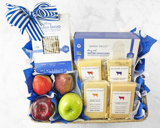 95 assorted seasonal fruit new england cheddar, aged one year olive oil & sea salt crackers A smaller assortment of the finest fruit, handpicked by our farm