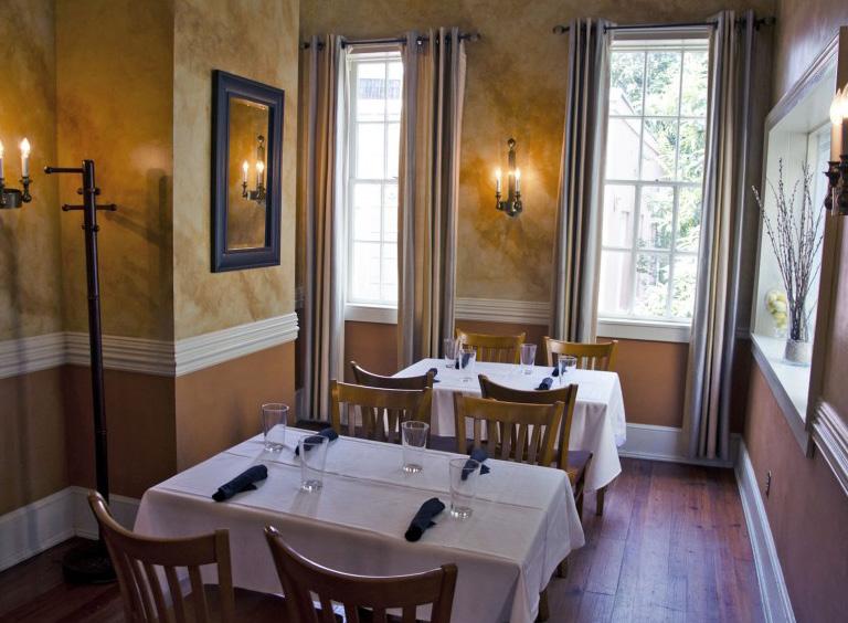 DINING ROOMS THE ASHLEY ACCOMMODATES: 16 TO 20 GUESTS ROOM DIMENSIONS: 11 X 25 The Ashley is located upstairs and has a delightful layout with two long dining tables.