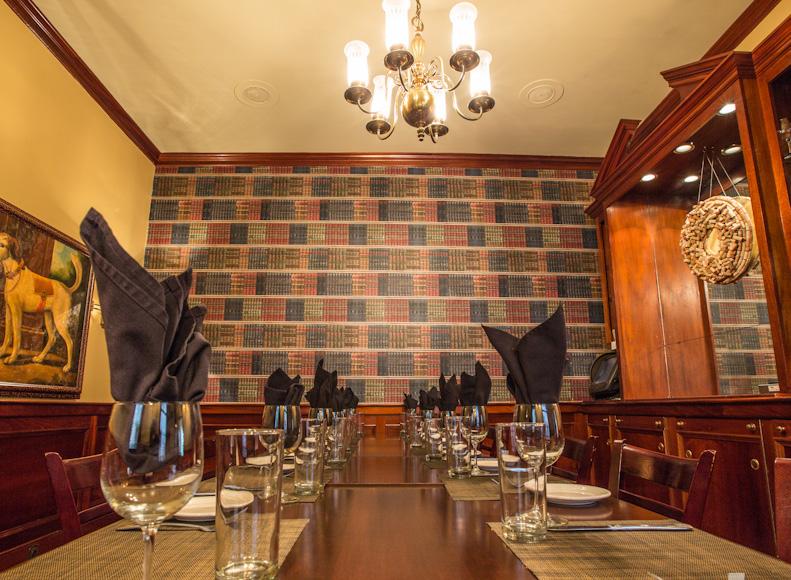 DINING ROOMS THE LIBRARY ACCOMMODATES: 8 TO 12 GUESTS ROOM DIMENSIONS: 16 X 14 The Library is located downstairs with access through our historic, picturesque alley.