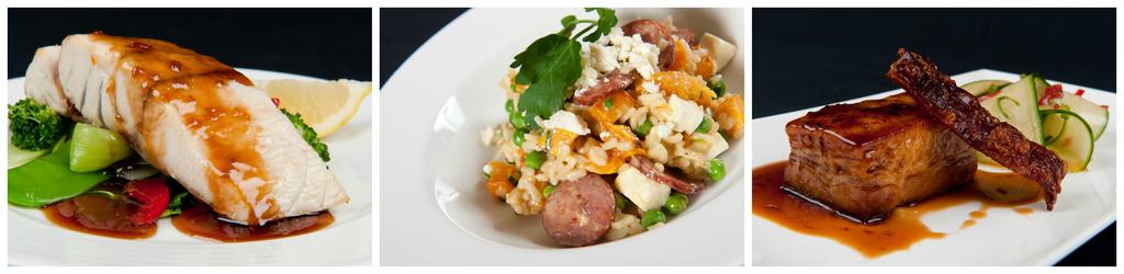Sample Menu Entrée - Served with freshly baked dinner rolls & butter Chorizo and Roast Pumpkin Risotto (G) (N) White wine creamy risotto with chorizo, roasted pumpkin, green peas & feta cheese Duck,