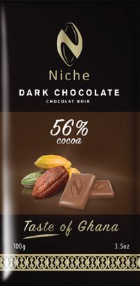DARK CHOCOLATE 56% Cocoa Content Origin: 100% Ghana Cocoa Ingredients: