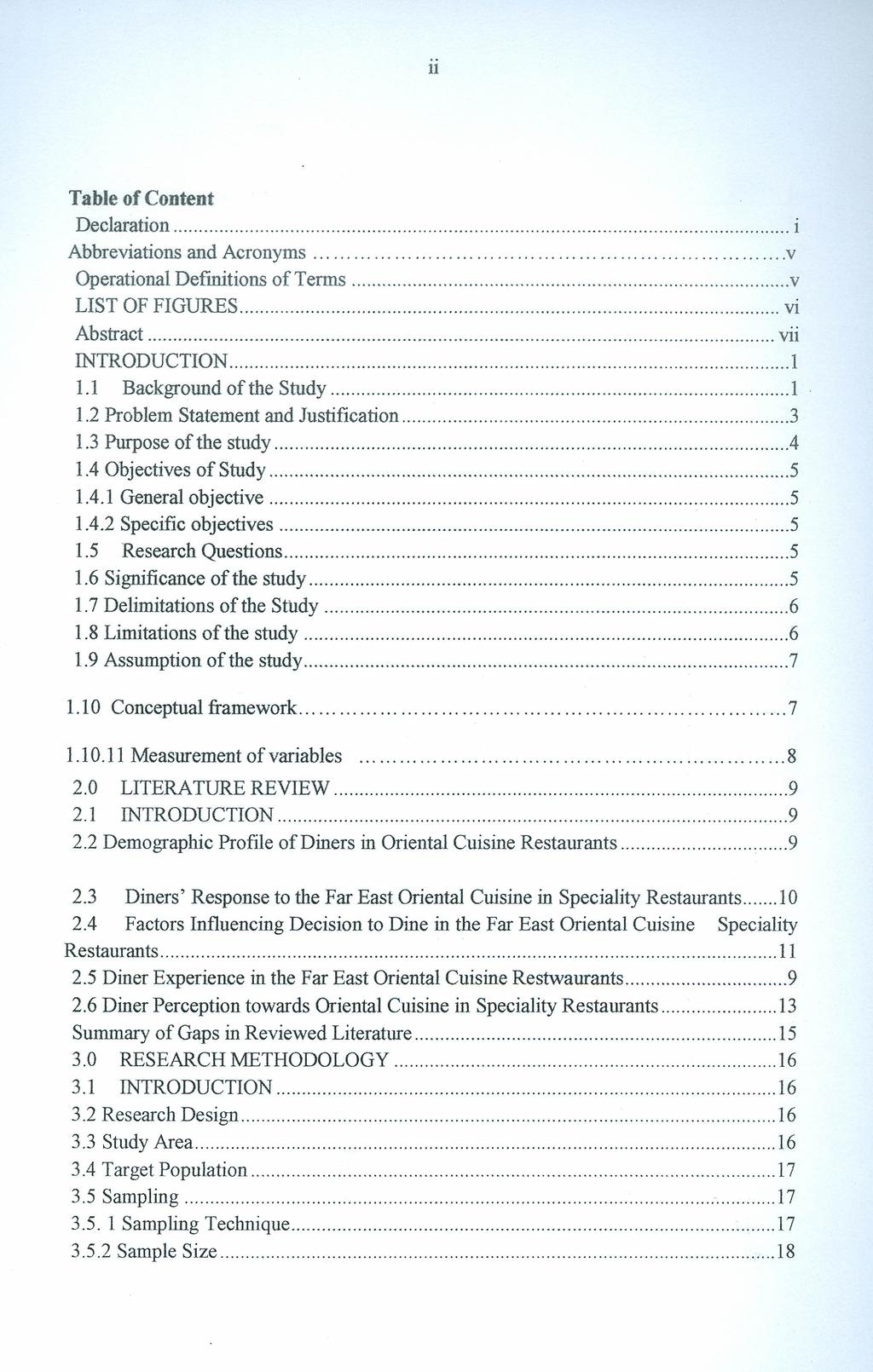 11 Table of Content Declaration Abbreviations and Acronyms Operational Definitions of Terms LIST OF FIGURES Abstract vii WTRODUCTION 1 1.1 Background of the Study 1 1.