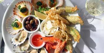 $60 EA $60 EA MEZZE PLATE TO SHARE (1 BETWEEN 4) olives, smoked salmon, feta, taramaslata, salmon & dill dip served with bread ENTRÉE PLATTER Hervey Bay scallops (6) chargrilled king prawns (6),