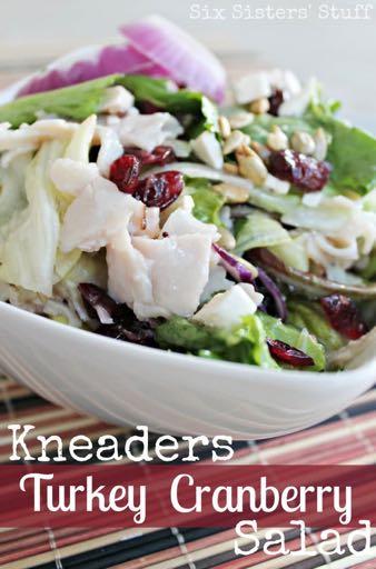DAY 7 KNEADERS TURKEY CRANBERRY SALAD M A I N D I S H Serves: 6 Prep Time: 15 Minutes Cook Time: 1 (10 ounce) bag spring mix lettuce 1 (10 ounce) bag romaine lettuce 1 red onion (sliced) 1 cup