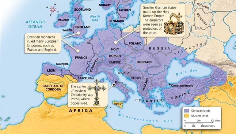 The Roman Empire had adopted Christianity, in the 300s A.D., and it had spread throughout Europe.