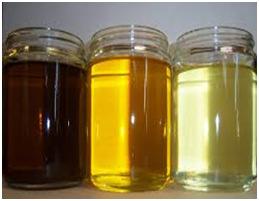 Crude oil has a deep dark colour or extreme right as shown in the fugure below.