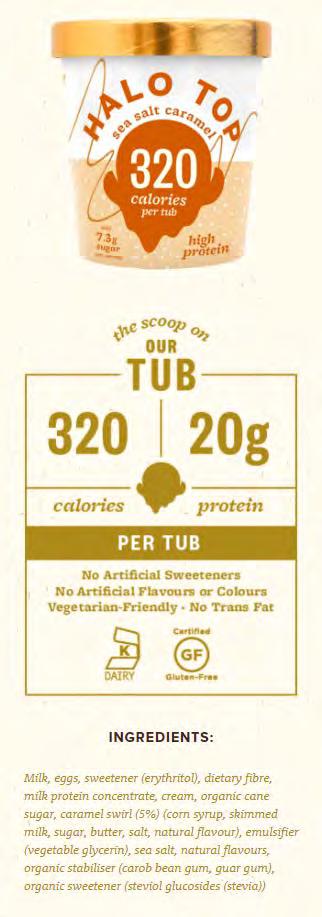 It prominently communicates the calorie count on the tub; a distinctly transparent approach which consumers have welcomed.