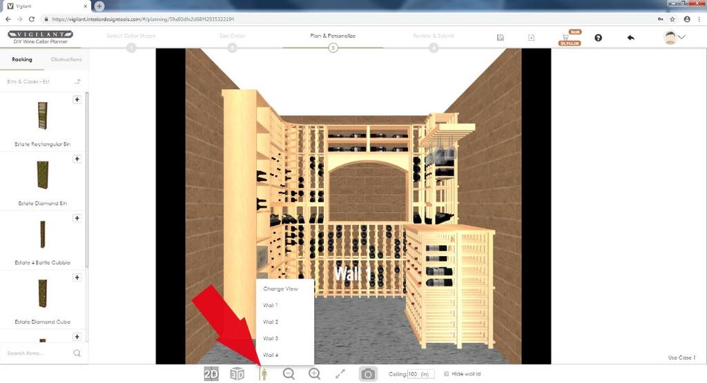 3D View The 3D icon at the bottom of the screen switches to a full three-dimensional viewing mode of your wine cellar (See Figure 21).