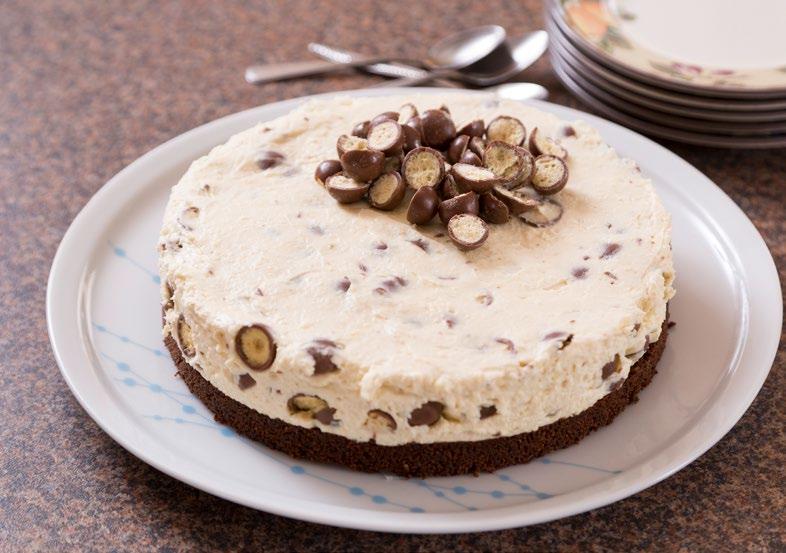 Malteser Cheesecake Author: Trish Fuss 1 pkt chocolate ripple biscuits 75gm butter 2 x 250gm cream cheese ½ cup castor sugar 4 tbs malt powder 1