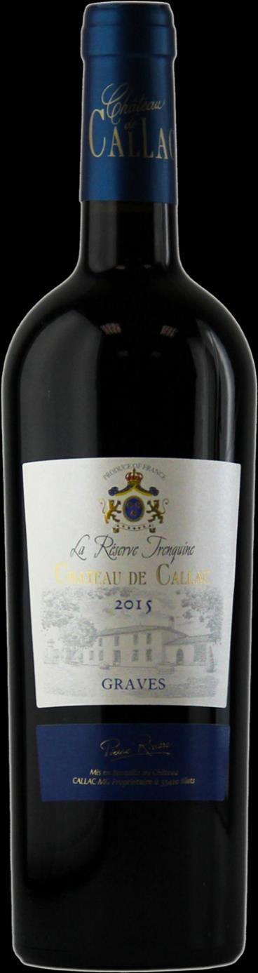 LA RESERVE TRENQUINE CHATEAU DE CALLAC 2015 AOC GRAVES BLANC PB-7S Grapes : 80% Sémillon, 20% Sauvignon Blanc Location : Bordeaux.