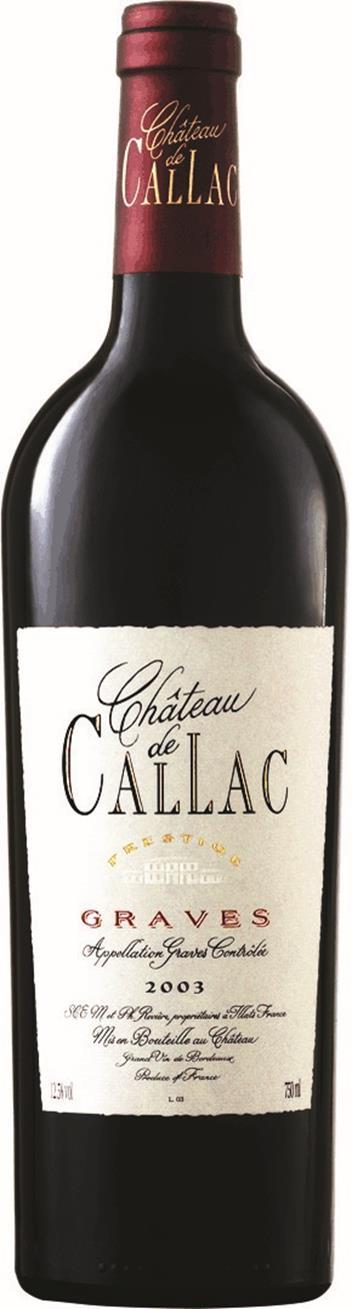 Château de CALLAC 2008 «Cuvée Prestige» PR-16 Grapes : Merlot, 25% Cabernet Sauvignon, 15% Cabernet Franc Location : Bordeaux, Bel Air Soil Type : graves sur un sous-sol argilo-calcaire Surface : 5
