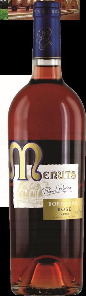 MENUTS 2015 Rosé ------------------------ Bordeaux PB-1 Grapes : 50% Merlot, 50% Cabernet Sauvignon Location : Bordeaux Soil Type : sand and clay Surface : 40 Ha Alcohol Percentage : 13%