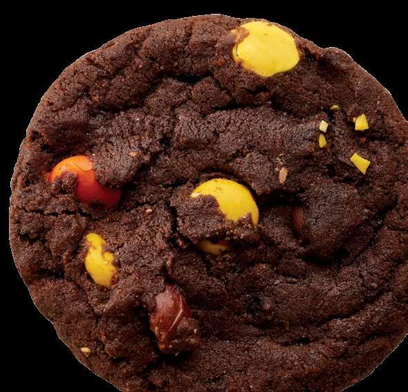 Chocolate cookie dough loaded with Reese s Pieces candies for a peanut