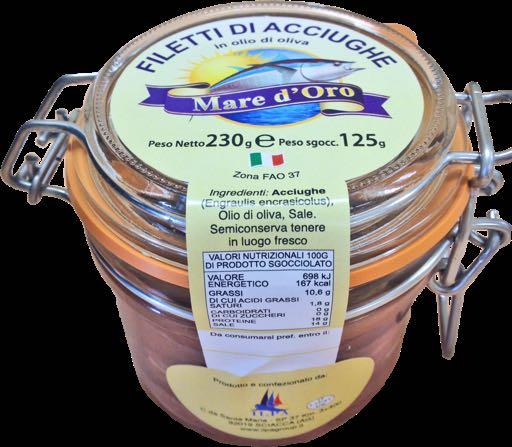 Filetti di acciughe in olio di oliva Anchovy fillets in olive oil 230 g Contenuto netto 230 g