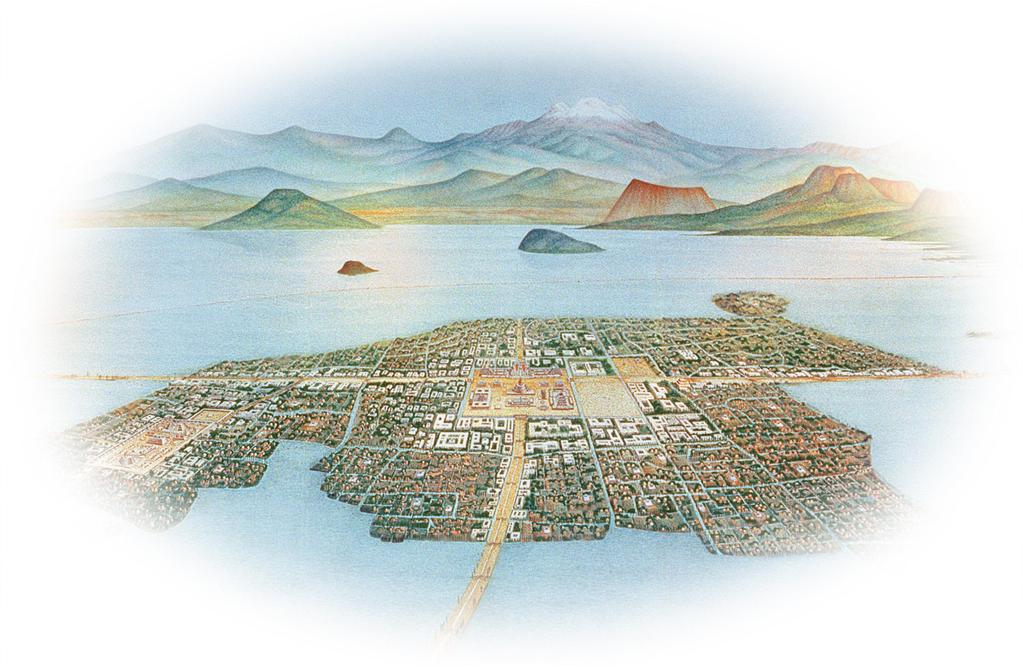 Figure 12.1 The great Aztec city-state of Tenochtitlan was established on an island in the midst of a large lake.