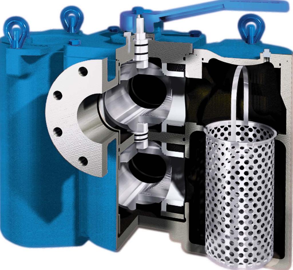 EATON DUPLEX BASKET STRAINERS Excellent for Applications Where Pipelines Cannot be Shut Down for Basket Changeout Aduplex or double basket strainer can operate continuously and never has to be shut