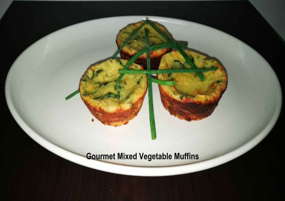 Gourmet Mixed Vegetable Muffin Malora basic white muffin Sweet corn Spinach shredded Carrot grated fine Baby Marrow grated fine 0.150gr 0.040ml 0.120ml 0.060gr 0.030gr 0.