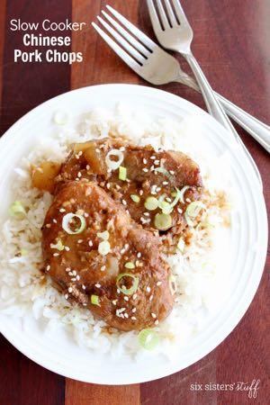 DAY 7 GLUTEN FREE- SLOW COOKER CHINESE PORK CHOPS M A I N D I S H Serves: 6 Prep Time: 10 Minutes Cook Time: 4 Hours 6 boneless pork chops 1 onion (diced) 2/3 cup ketchup 1/3 cup brown sugar 1/3 GF
