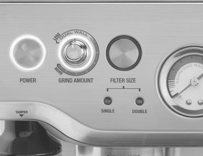 Preset grind amount single or double cup amount The preset grind amount feature automatically dispenses the required amount of ground coffee for either a single or double filter.