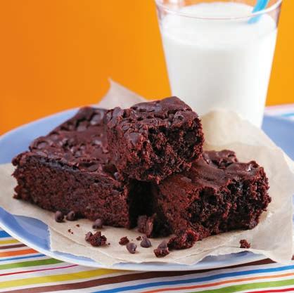 raising brownies are filled and topped with semi-sweet chocolate