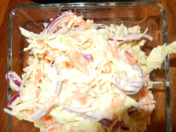 COLESLAW 1 small Sweetheart Cabbage 2 Carrots 1 Red onion ½ tsp Salt ½ tsp Dijon Mustard 1 Pinch Nutmeg 1 Cup Mayonaise 1.