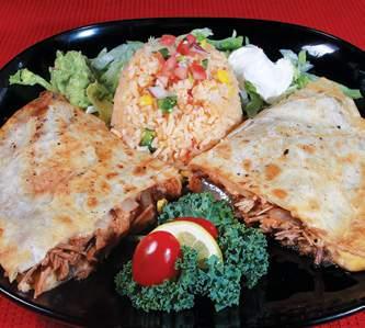 99 QUESADILLA RELLENA 10 stuffed flour tortilla filled with cheese, rice, beans, and your choice of ground beef, shredded beef or shredded chicken.