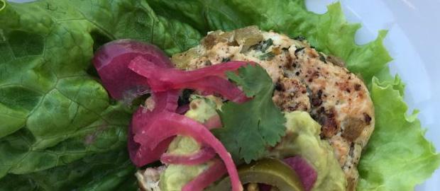 THURSDAY GREEN CHILE CHICKEN BURGERS 2 tablespoons avocado oil 1 pound ground chicken (breast or thigh meat) 1 teaspoon ground cumin 2 cans (4 oz.
