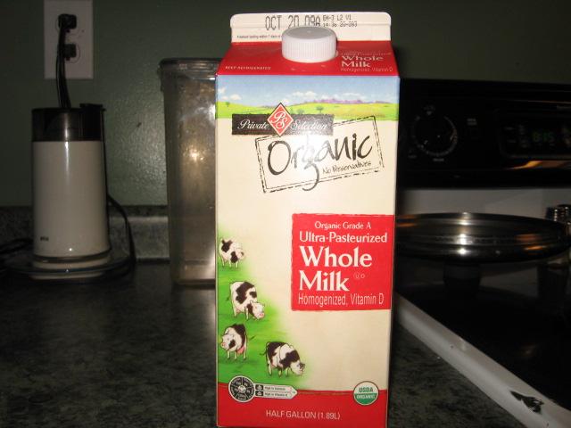 Yogurt What you will need: Milk--I use the Kroger brand organic whole milk.