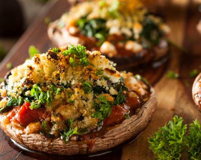 Stuffed Portobello Mushrooms 4 large portobello mushroom caps 6 ounces baby spinach 2 shallots, thinly sliced 2 tbsp unsalted butter 1/2 cup panko breadcrumbs 1 clove garlic, minced 1 1/2 cups