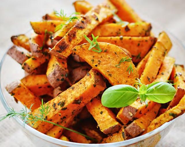 Sweet Potato Fries 28 2 sweet potatoes 1 tbsp olive or avocado oil ½ tsp salt Peel and slice potatoes into French Fry sized slices. Place in a large bowl and coat with oil and salt.
