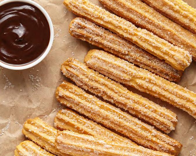Mini Churros 49 1 cup water ½ cup unsalted butter ¼ tsp salt 1 cup all-purpose flour 3 eggs ¼ cup sugar (for coating) Using a stovetop and a medium saucepan, bring water to a boil.